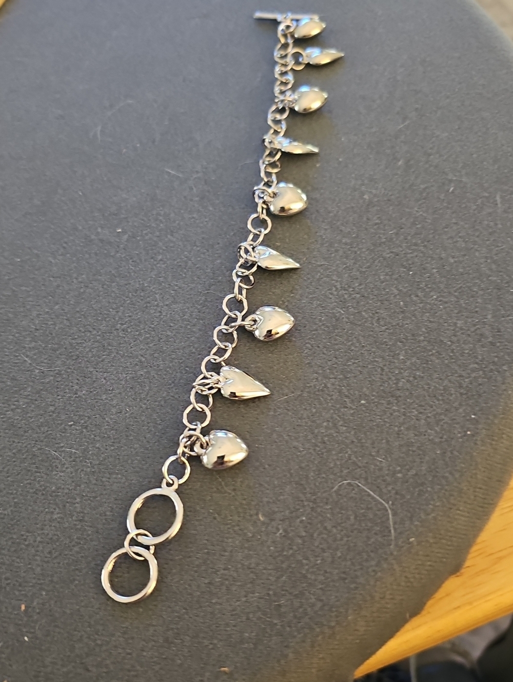 Unbranded Heart Charm Toggle Bracelet Womens Size 8.5 Silver Y2K Romantic Rolo